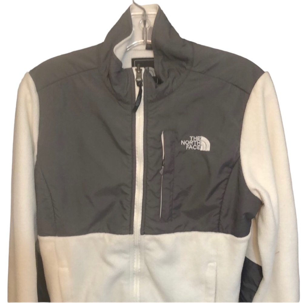 The North Face size small white & grey fleece zip jacket three pockets